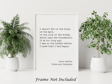 Load image into Gallery viewer, Jane Austen Quote from Pride and Prejudice, I cannot fix on the hour, Mr. Darcy love quote - book lover Print for library decor