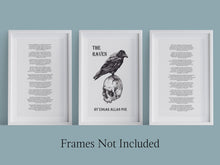 Load image into Gallery viewer, The Raven Set of 3 Edgar Allan Poe Poem Poster Prints - Quoth the Raven “Nevermore.” - Macabre Decor - Literary Wall Art