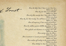 Load image into Gallery viewer, Litany of Trust Poster Print - Pair Of Cardinals Illustrated Prayer - Catholic Prayer for Trust - Catholic Wall Art - Print Without Frame