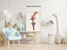 Load image into Gallery viewer, Safari Nursery Decor - Giraffe Kisses - Mommy and Baby Gift - Watercolor Illustration Poster Print - Physical Print Without Frame