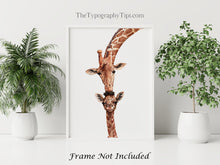 Load image into Gallery viewer, Safari Nursery Decor - Giraffe Kisses - Mommy and Baby Gift - Watercolor Illustration Poster Print - Physical Print Without Frame
