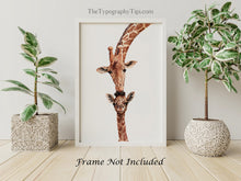 Load image into Gallery viewer, Safari Nursery Decor - Giraffe Kisses - Mommy and Baby Gift - Watercolor Illustration Poster Print - Physical Print Without Frame