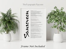 Load image into Gallery viewer, Sunscreen Song Lyrics Poster Print - Physical Print Without Frame