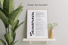 Load image into Gallery viewer, Sunscreen Song Lyrics Poster Print - Physical Print Without Frame