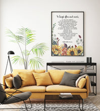 Load image into Gallery viewer, To Laugh Often and Much - Emerson - Ralph Waldo Emerson Quote - This is to have succeeded - Print for library decor UNFRAMED