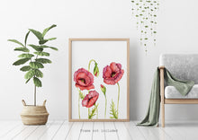 Load image into Gallery viewer, Poppy Flower Illustration print - Watercolor Poppy Poster UNFRAMED