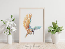 Load image into Gallery viewer, Watercolor Kingfisher print - King Fisher Bird wall art UNFRAMED