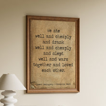 Load image into Gallery viewer, Ernest Hemingway Quote Print – “We Ate Well and Cheaply”  A Moveable Feast Quote
