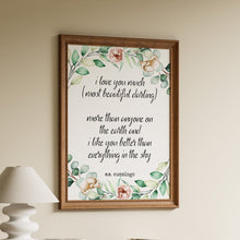 Load image into Gallery viewer, E.E. Cummings Quote Wall Art "i love you much(most beautiful darling)"
