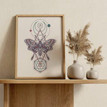 Load image into Gallery viewer, Celestial Moth Print – Sacred Geometry Moon and Moth Illustration
