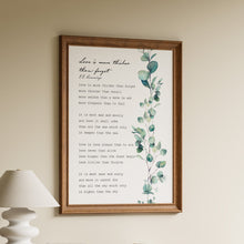 Load image into Gallery viewer, Love Is More Thicker Than Forget Poem Print by E E Cummings
