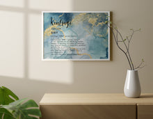 Load image into Gallery viewer, Kintsugi Definition Print – Blue &amp; Gold Marble Wall Art, "Our Scars Are What Make Us Beautiful"
