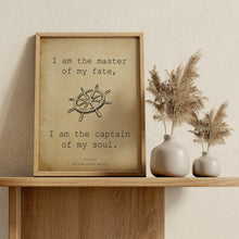 Load image into Gallery viewer, Invictus Poem Print – I Am the Master of My Fate – William Ernest Henley Poetry Wall Art
