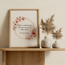 Load image into Gallery viewer, Never Underestimate the Power of a Girl With a Book – Ruth Bader Ginsburg Quote Print
