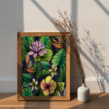 Load image into Gallery viewer, Tropical Flowers Print – Jungle Botanical Art Lotus, Hibiscus and Frangipani
