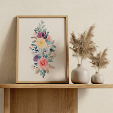 Load image into Gallery viewer, Watercolor Rose Bouquet Print – Colorful Floral Arrangement in Pink, Yellow and Purple
