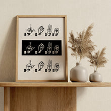 Load image into Gallery viewer, Love in Sign Language Print – ASL Fingerspelling Typography Art
