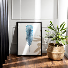 Load image into Gallery viewer, Blue Feather Print – Watercolour Feather Illustration in Teal and Indigo

