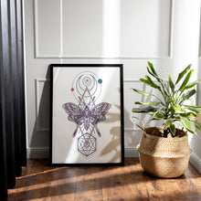 Load image into Gallery viewer, Celestial Moth Print – Sacred Geometry Moon and Moth Illustration
