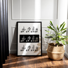 Load image into Gallery viewer, Love in Sign Language Print – ASL Fingerspelling Typography Art
