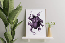 Load image into Gallery viewer, Purple Octopus Print – Vintage Nautical Octopus Illustration
