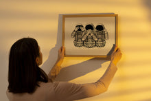 Load image into Gallery viewer, See No Evil, Hear No Evil, Speak No Evil Astronauts Print – Black &amp; White Illustrated Wall Art
