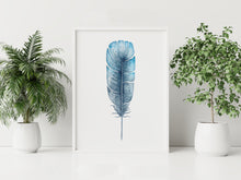Load image into Gallery viewer, Blue Feather Print – Watercolour Feather Illustration in Teal and Indigo
