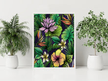 Load image into Gallery viewer, Tropical Flowers Print – Jungle Botanical Art Lotus, Hibiscus and Frangipani
