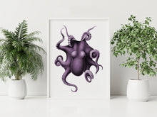 Load image into Gallery viewer, Purple Octopus Print – Vintage Nautical Octopus Illustration
