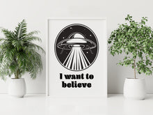 Load image into Gallery viewer, I Want to Believe Print – X-Files Inspired Retro UFO Illustration
