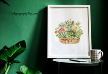 Load image into Gallery viewer, Watercolour Succulent Print – Potted Succulents and Cactus Flower Botanical Art
