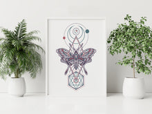 Load image into Gallery viewer, Celestial Moth Print – Sacred Geometry Moon and Moth Illustration
