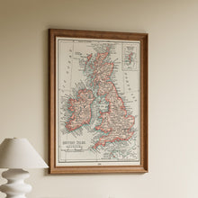 Load image into Gallery viewer, Framed vintage 1900 map print of the British Isles showing England, Scotland, Ireland and Wales in antique colouring
