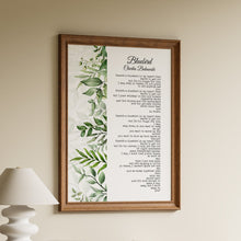 Load image into Gallery viewer, Framed "Bluebird" poem print by Charles Bukowski beside trailing green botanical leaves
