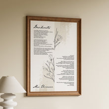 Load image into Gallery viewer, Framed "Desiderata" poem print by Max Ehrmann with delicate botanical line drawings

