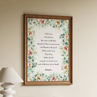 Hail Mary prayer print with soft floral border and traditional Catholic prayer text