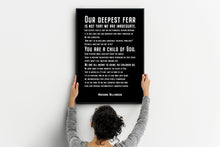 Load image into Gallery viewer, Our Deepest Fear Marianne Williamson Feminist Art Wall Art self respect quote for Bedroom decor or office decor UNFRAMED
