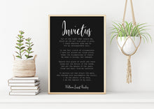 Load image into Gallery viewer, William Ernest Henley Poem invictus poem Art Print Home office Decor poetry wall art UNFRAMED
