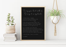 Load image into Gallery viewer, E.E. Cummings Poem I carry your heart (I carry it in my heart) Art Print Home Decor poetry wall art vintage paper dorm decor UNFRAMED

