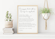 Load image into Gallery viewer, E.E. Cummings Poem I carry your heart (I carry it in my heart) Art Print Home Decor poetry wall art vintage paper dorm decor UNFRAMED
