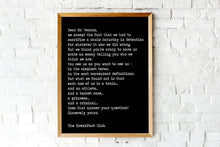 Load image into Gallery viewer, The Breakfast Club Movie Quote Closing Lines Letter to Mr. Vernon Black and White Art Print for Home Decor Framed &amp; Unframed Options
