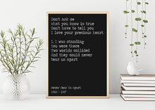 Load image into Gallery viewer, INXS lyrics poster - Never tear us apart - Music Print bedroom decor home office decor record poster UNFRAMED
