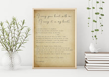 Load image into Gallery viewer, E.E. Cummings Poem I carry your heart (I carry it in my heart) Art Print Home Decor poetry wall art vintage paper dorm decor UNFRAMED

