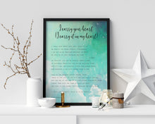Load image into Gallery viewer, E.E. Cummings Poem I carry your heart (I carry it in my heart) Art Print Home Decor poetry wall art Framed &amp; Unframed Options
