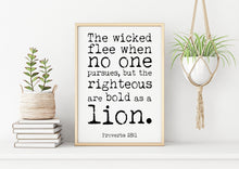 Load image into Gallery viewer, Bible verse wall art Proverbs 28 :1 Scripture wall art
