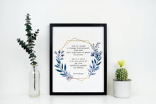 Load image into Gallery viewer, E.E. Cummings Love Poem Print – “Love Is a Place” Wall Art with Floral Wreath, Romantic Literary Decor, Framed or Unframed Poetry Gift
