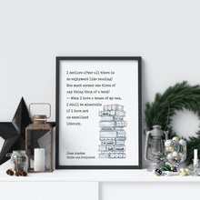 Load image into Gallery viewer, Jane Austen Reading Quote from Pride and Prejudice - I declare after all there is no enjoyment like reading! - Reading Nook Decor
