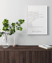 Load image into Gallery viewer, Our Deepest Fear Marianne Williamson Feminist Art Wall Art self respect quote for Bedroom decor or office decor Framed &amp; Unframed Options

