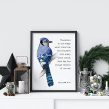 Load image into Gallery viewer, Scripture wall art Matthew 6:34 Print Bible verse Do not worry about tomorrow - Bible print for Home UNFRAMED
