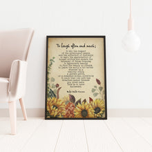 Load image into Gallery viewer, To Laugh Often and Much Emerson Ralph Waldo Emerson Quote This is to have succeeded - Print for library decor UNFRAMED
